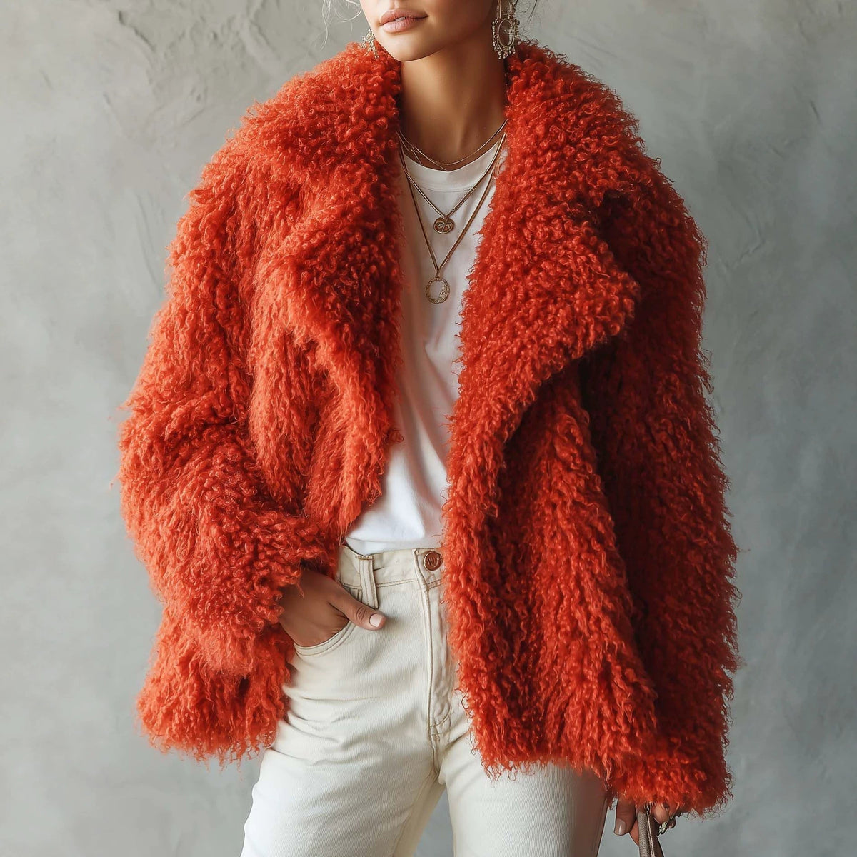 Sara | Women's Relaxed Fit Thick Teddy Jacket with Oversized Collar