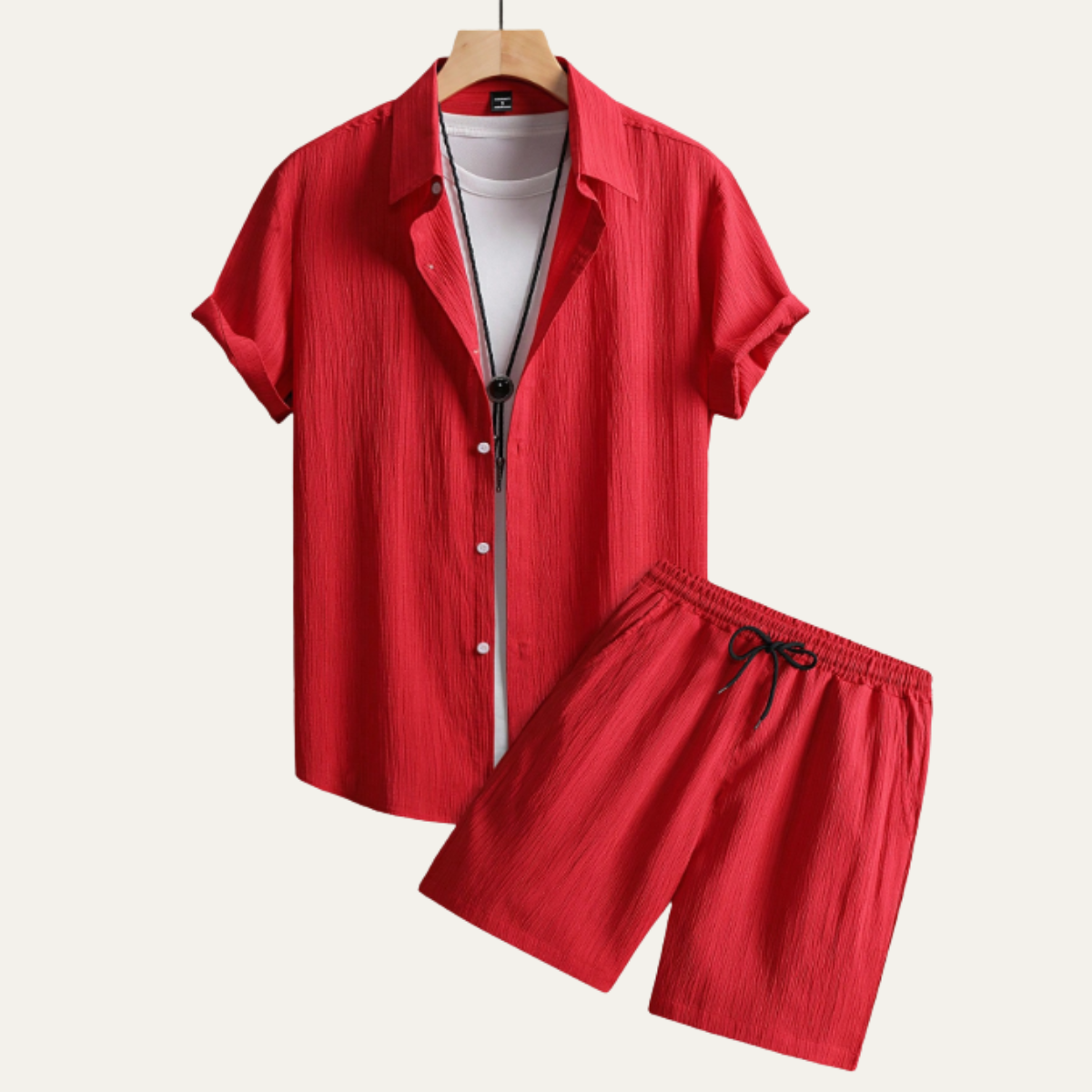 The Pinefield Men’s Summer Co-Ord Set – Button Up Shirt & Drawstring Shorts