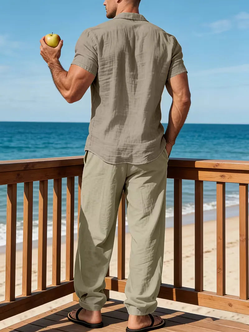 Two-Piece Summer Set with Wide Trousers for Men
