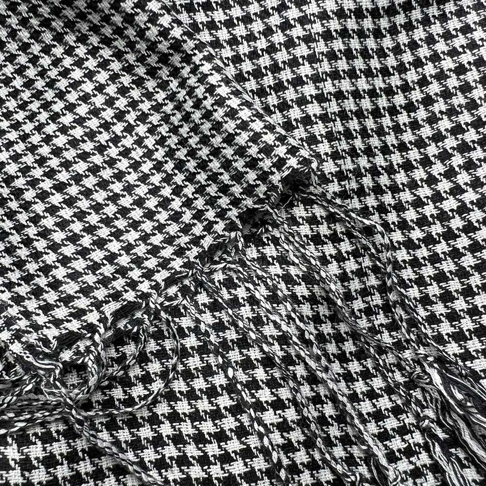 Klara | Black and White Houndstooth Scarf with Fringes