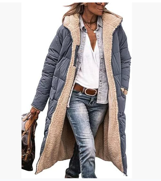 Frida | Cozy Long Padded Coat with Teddy Lining and Hood