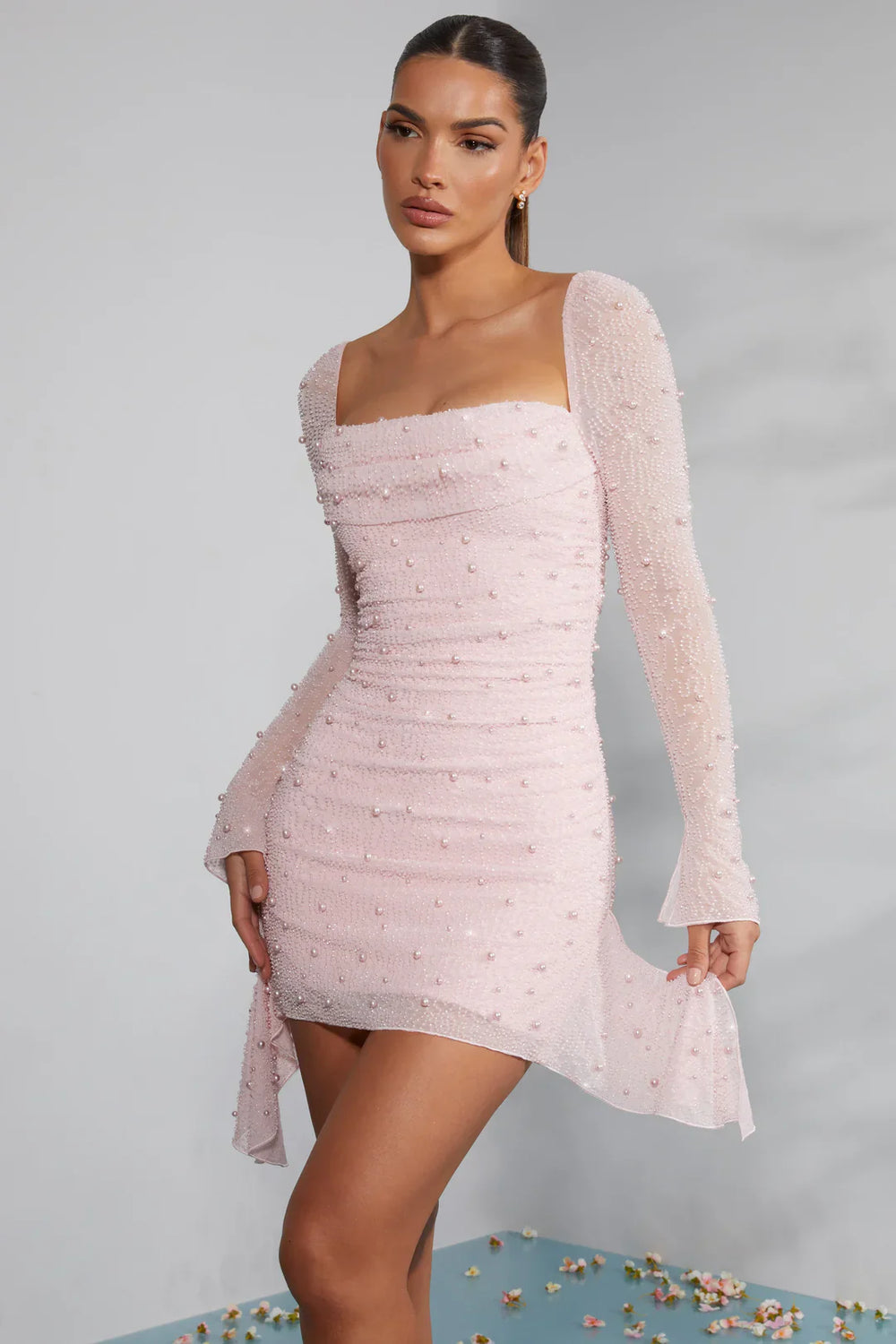Short Dress Ladies Regular Fit Long Sleeves Decorated Collar Formal