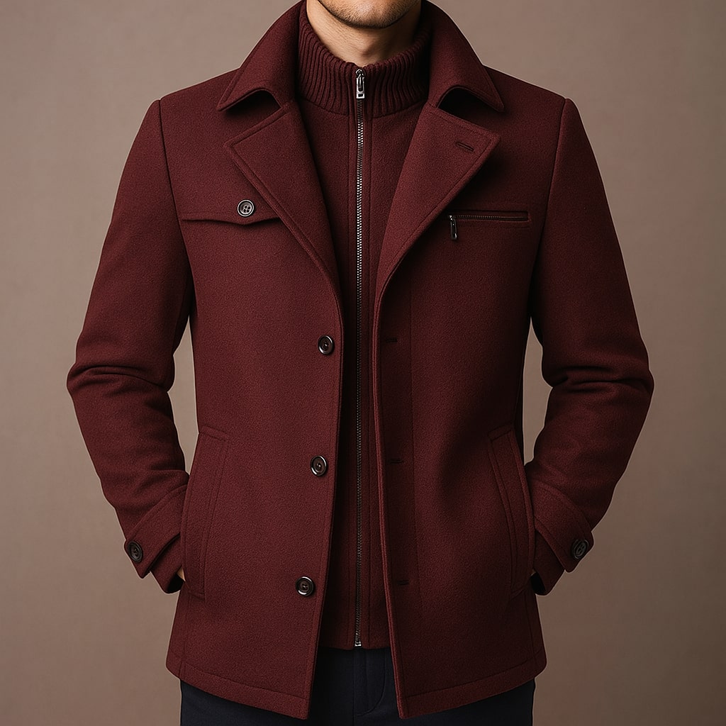 Stylish Men's Wool Coat with Windproof Design