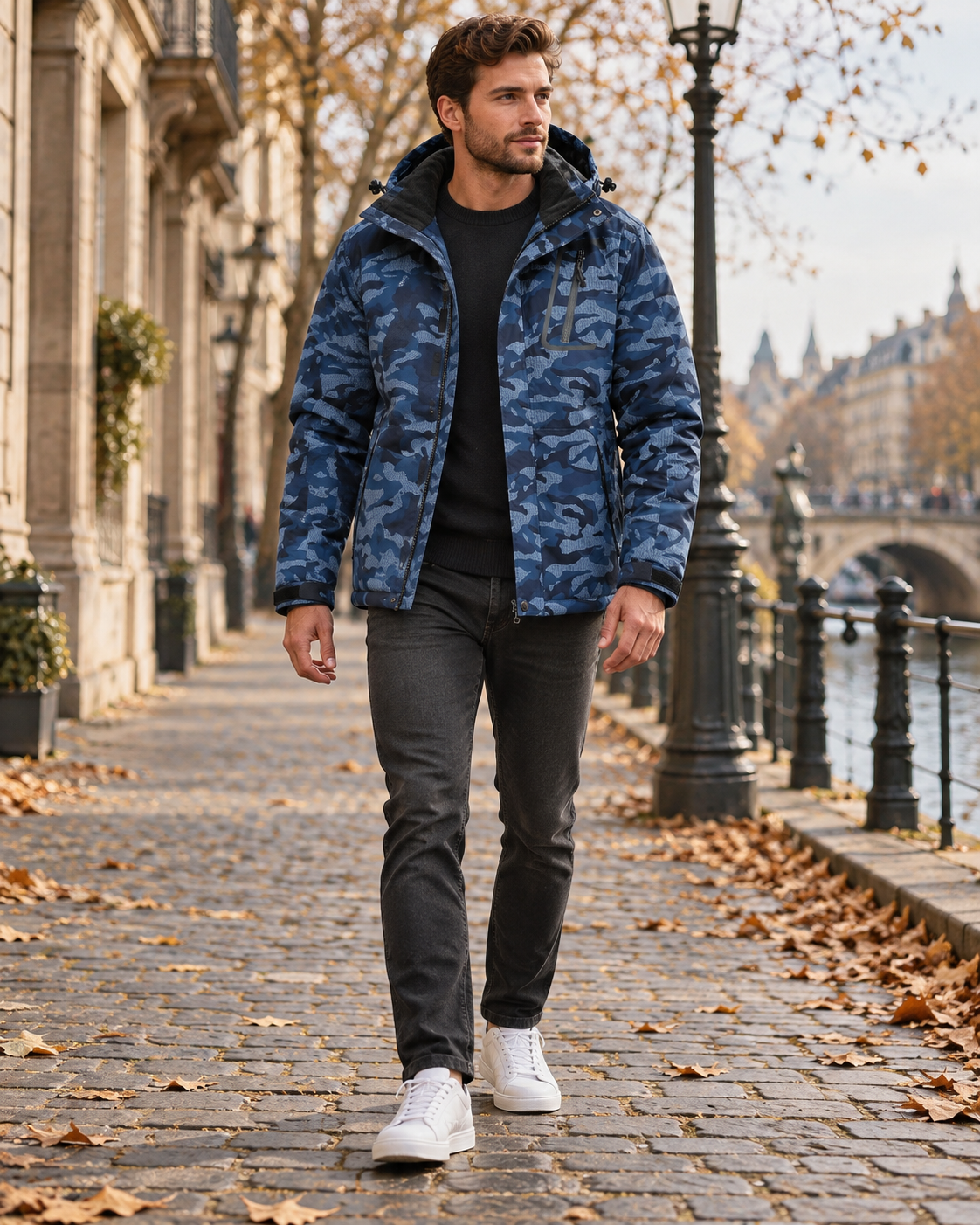 Orlando Men's Waterproof Winter Ski Jacket with Fleece Lining and Detachable Hood