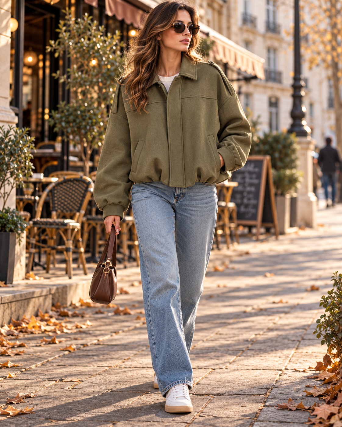 Wynona Women's Relaxed Fit Faux Suede Bomber Jacket with Batwing Sleeves