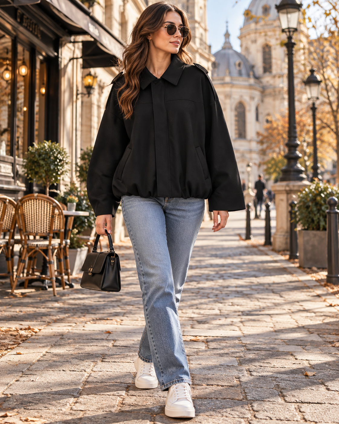 Wynona Women's Relaxed Fit Faux Suede Bomber Jacket with Batwing Sleeves