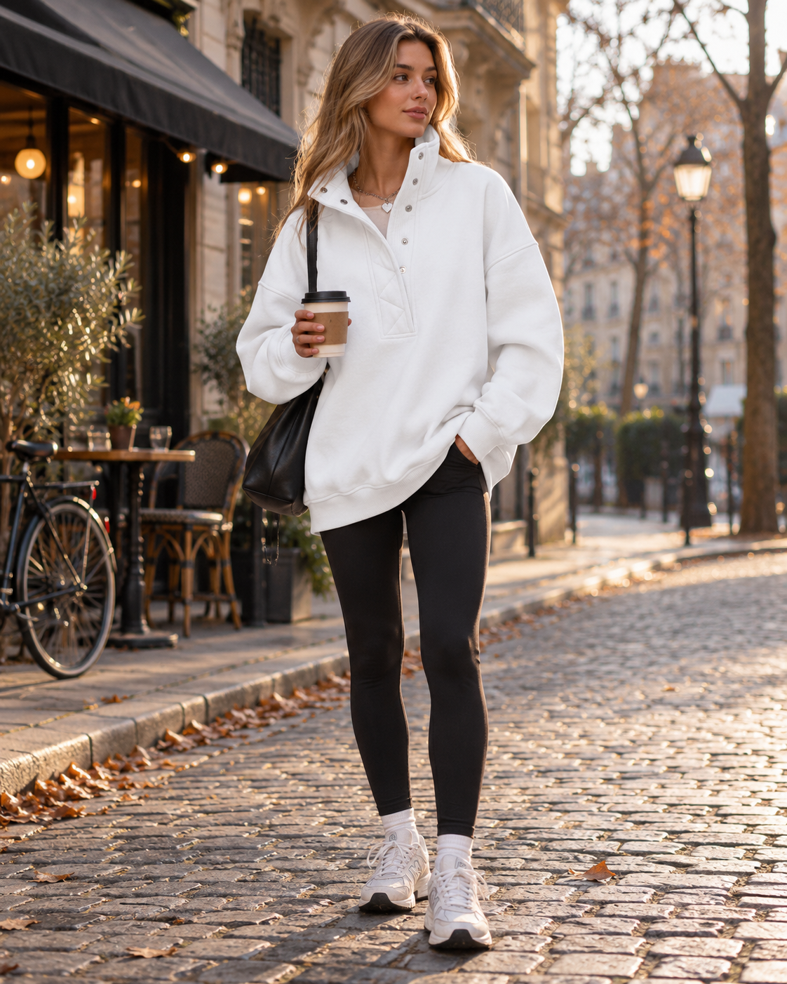 Brietta Women's Oversized Long Sleeve Henley Sweatshirt with Snap Button Collar