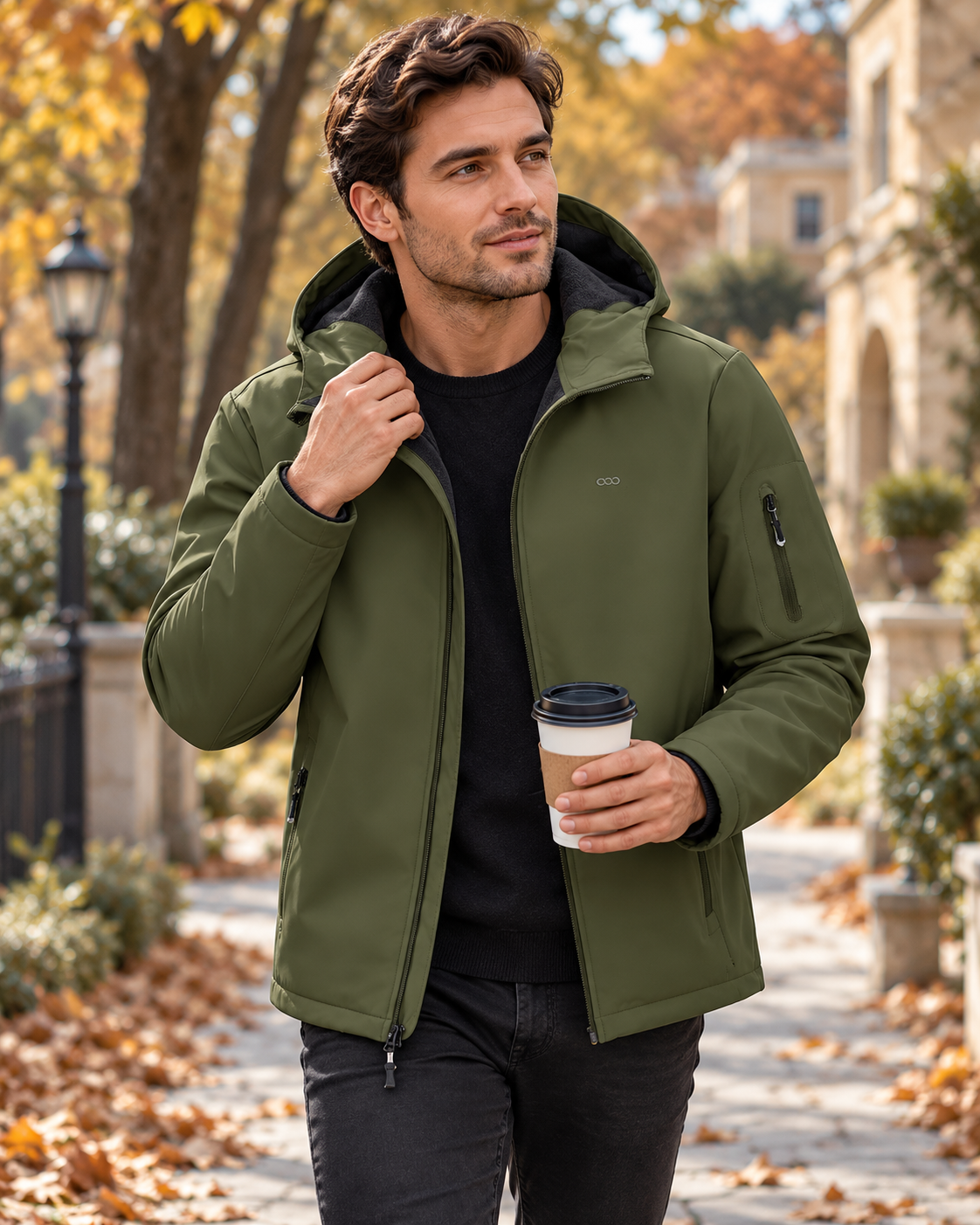 Enzo Men's Waterproof Softshell Jacket with Fleece Lining and Zippered Pockets