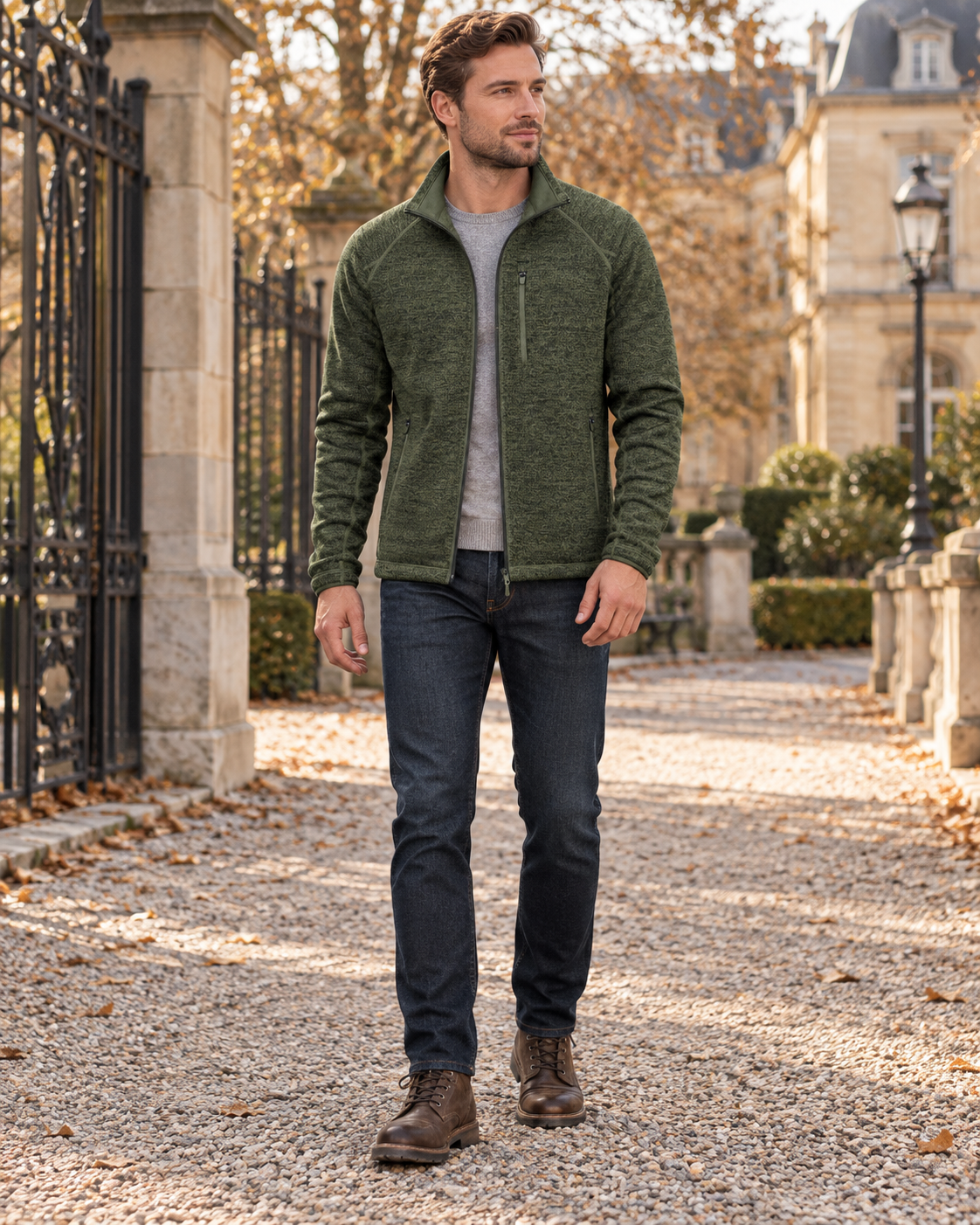 Crisanto Men's Lightweight Fleece Jacket – Casual Zip-Up with High Collar