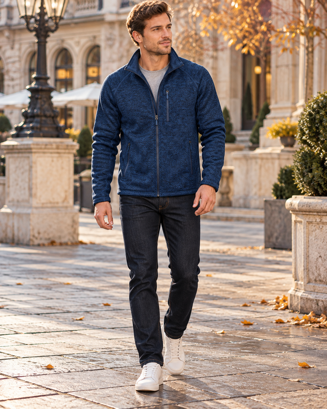 Crisanto Men's Lightweight Fleece Jacket – Casual Zip-Up with High Collar