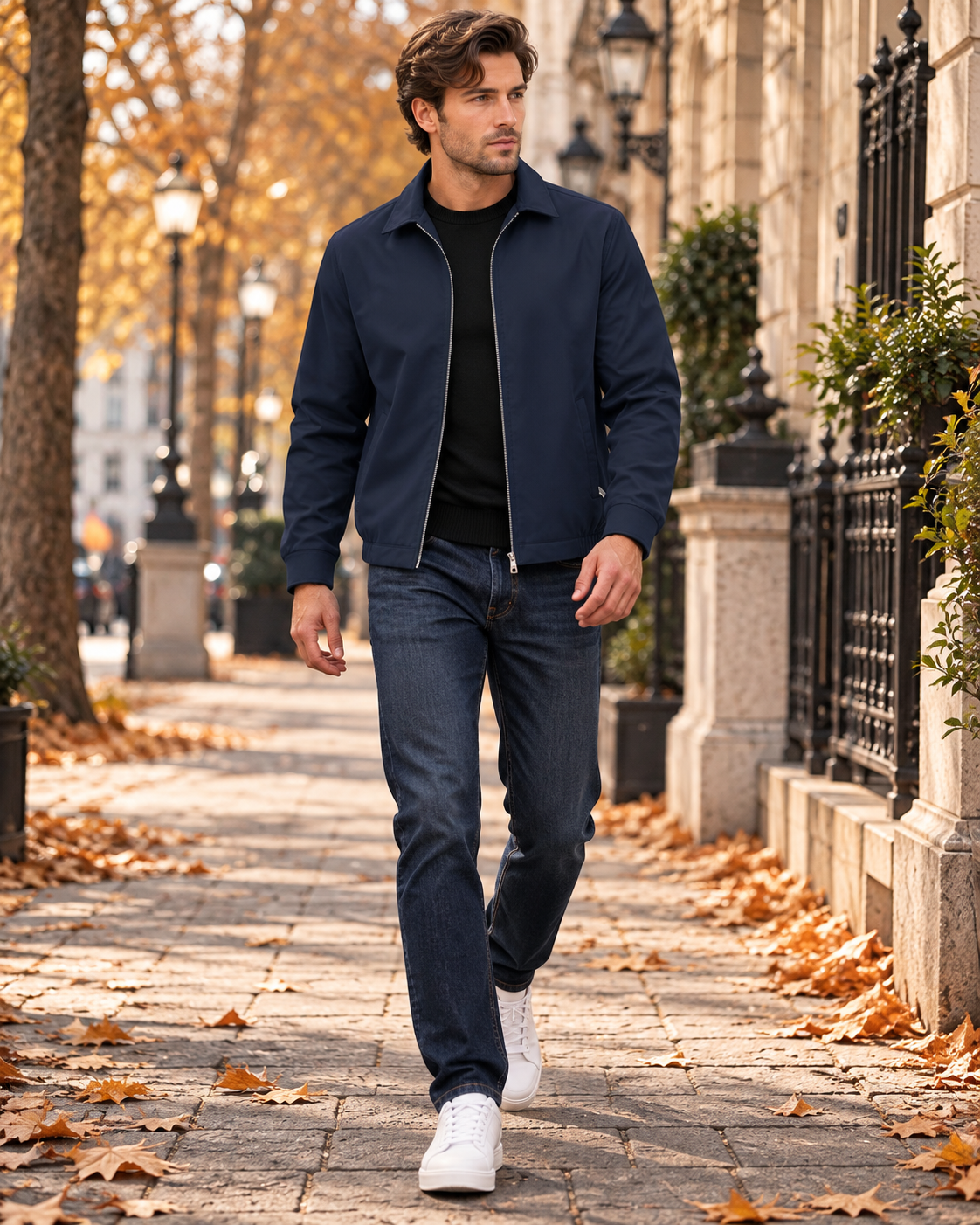 Samuel Men's Lightweight Zip Jacket with Classic Collar and Zippered Pockets