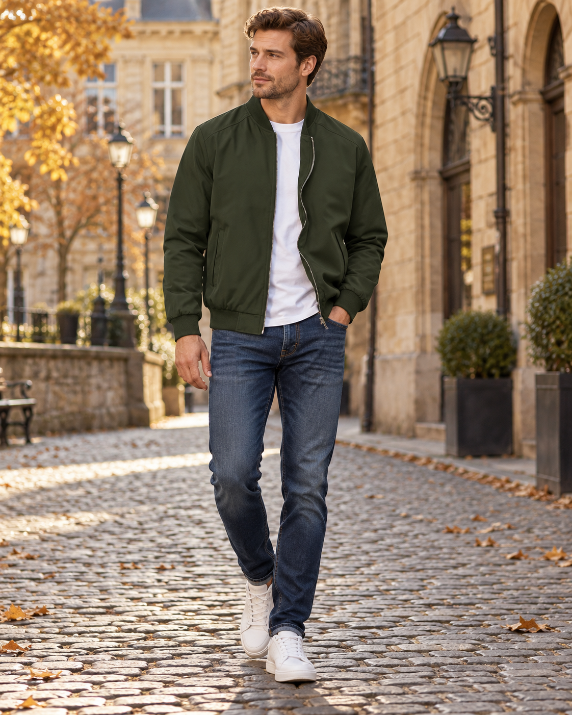 Cassian Men's Lightweight Bomber Jacket – Classic Ribbed Details, Pockets, and Full-Length Zip Windbreaker