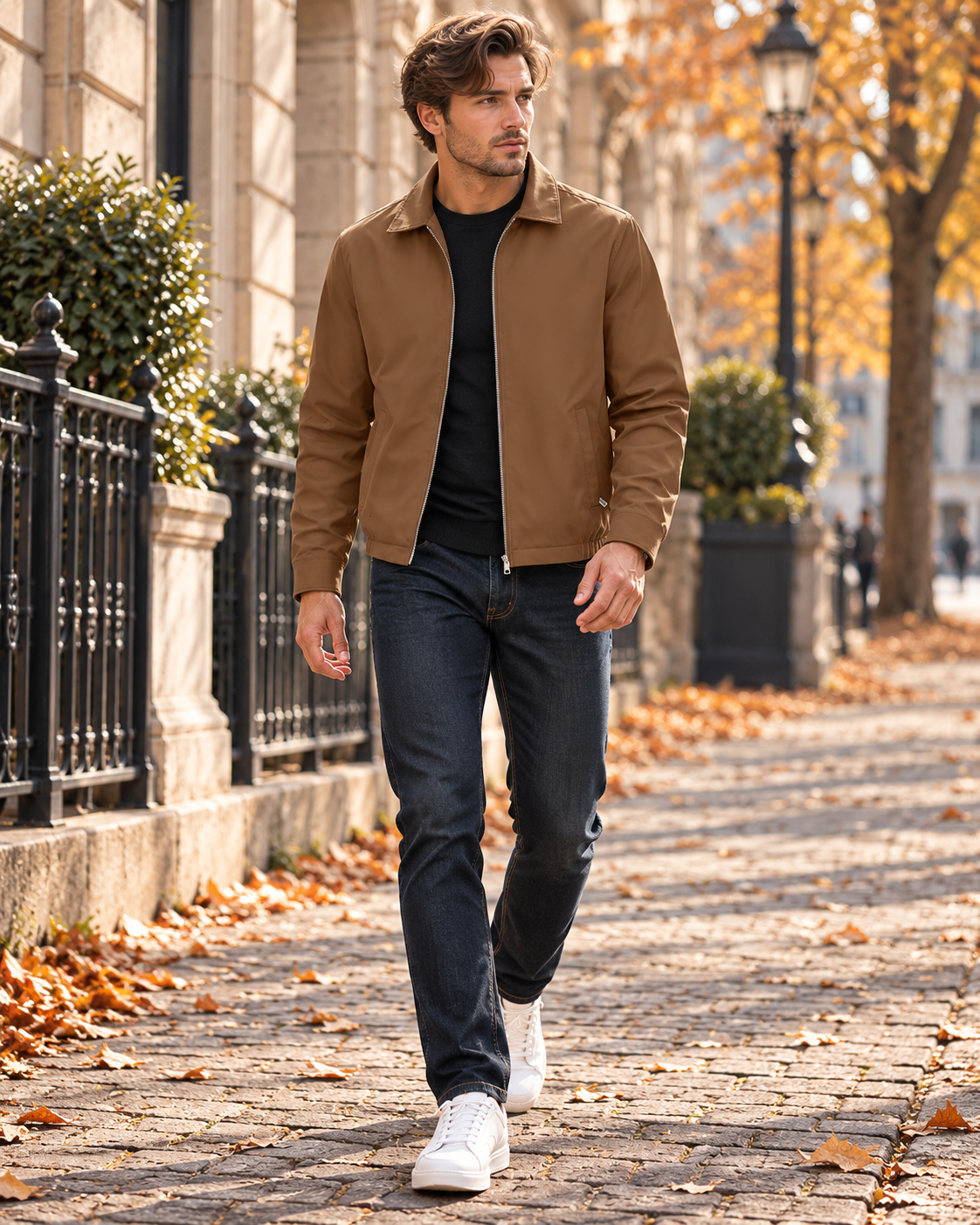 Samuel Men's Lightweight Zip Jacket with Classic Collar and Zippered Pockets