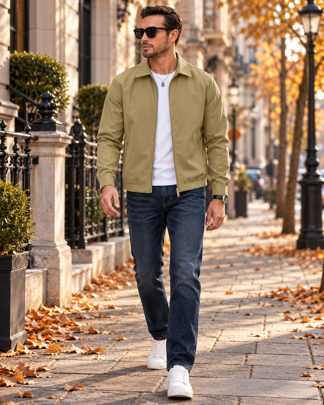 Samuel Men's Lightweight Zip Jacket with Classic Collar and Zippered Pockets