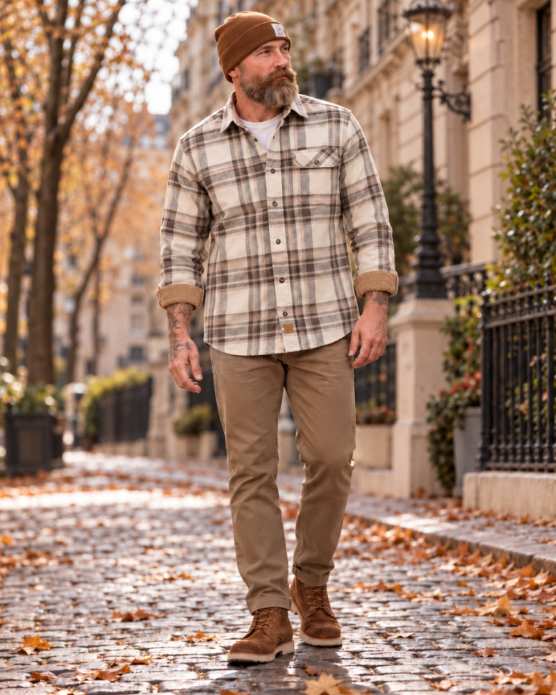 Santino Men's Checkered Flannel Shirt with Corduroy Collar and Cuffs
