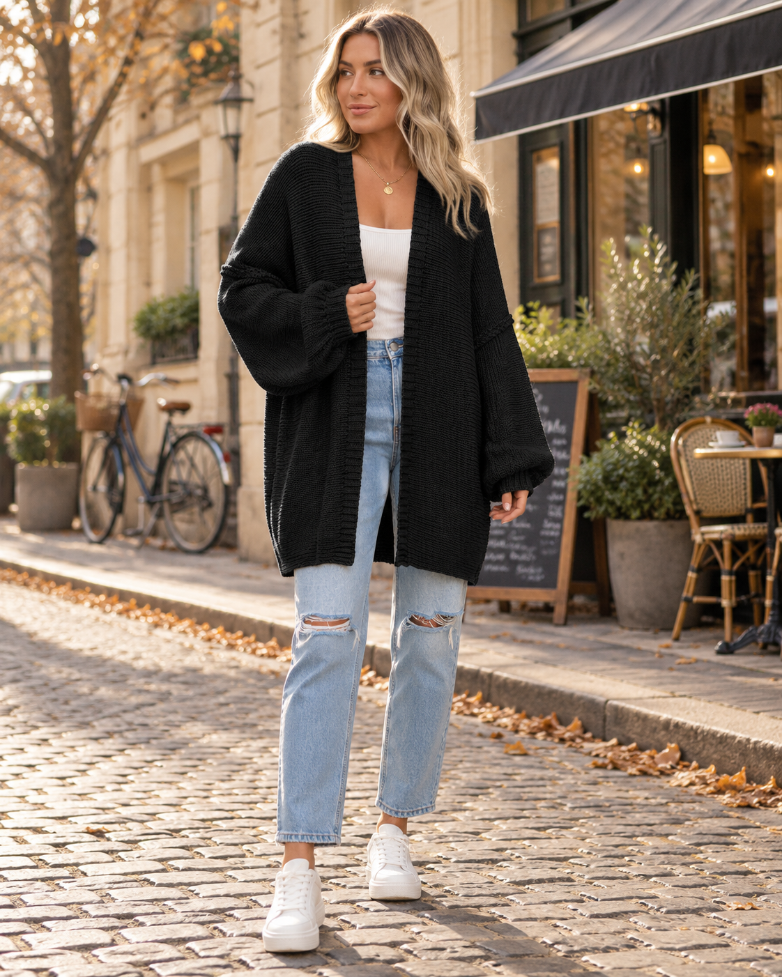 Dahlia Women's Loose-Fit Long Sleeve Knit Gilet – Oversized Design without Fastening