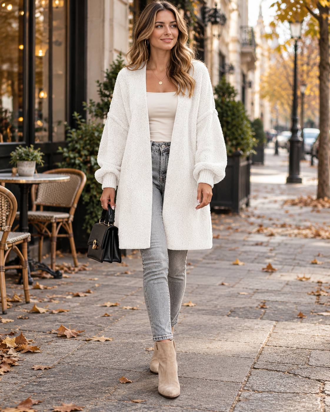 Wynona Women's Long Open-Front Gilet in Loose Knit with Dropped Shoulders