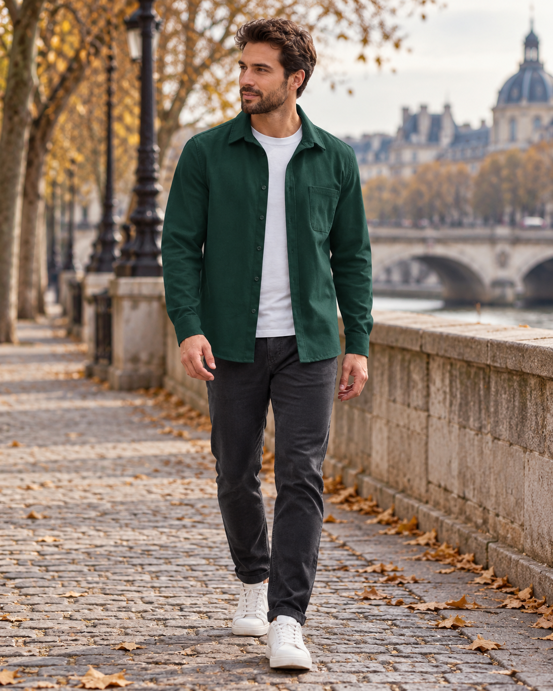 Men's Orlando Lightweight Shirt-Jacket in Soft Fabric with Long Sleeves and Chest Pocket