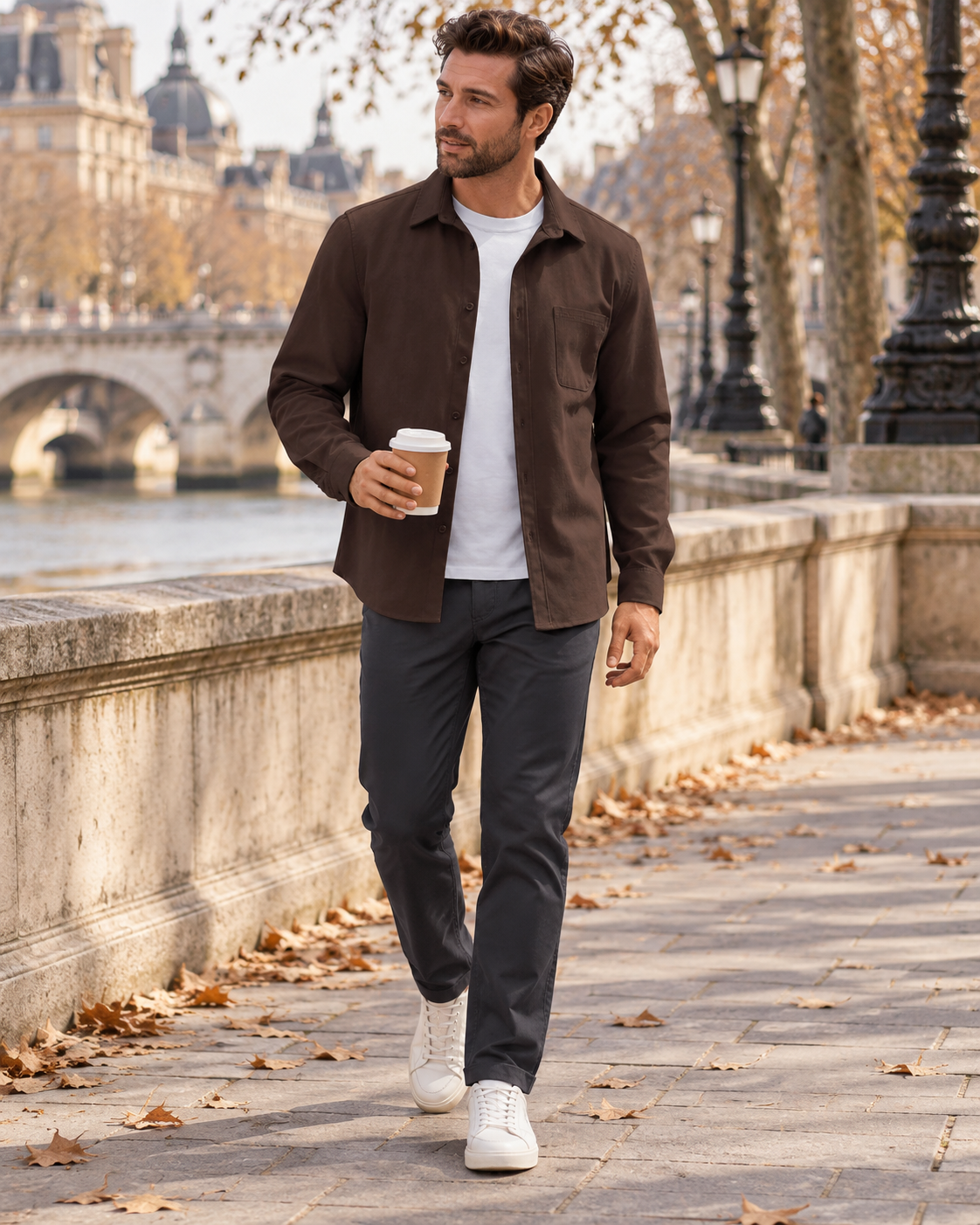 Men's Orlando Lightweight Shirt-Jacket in Soft Fabric with Long Sleeves and Chest Pocket