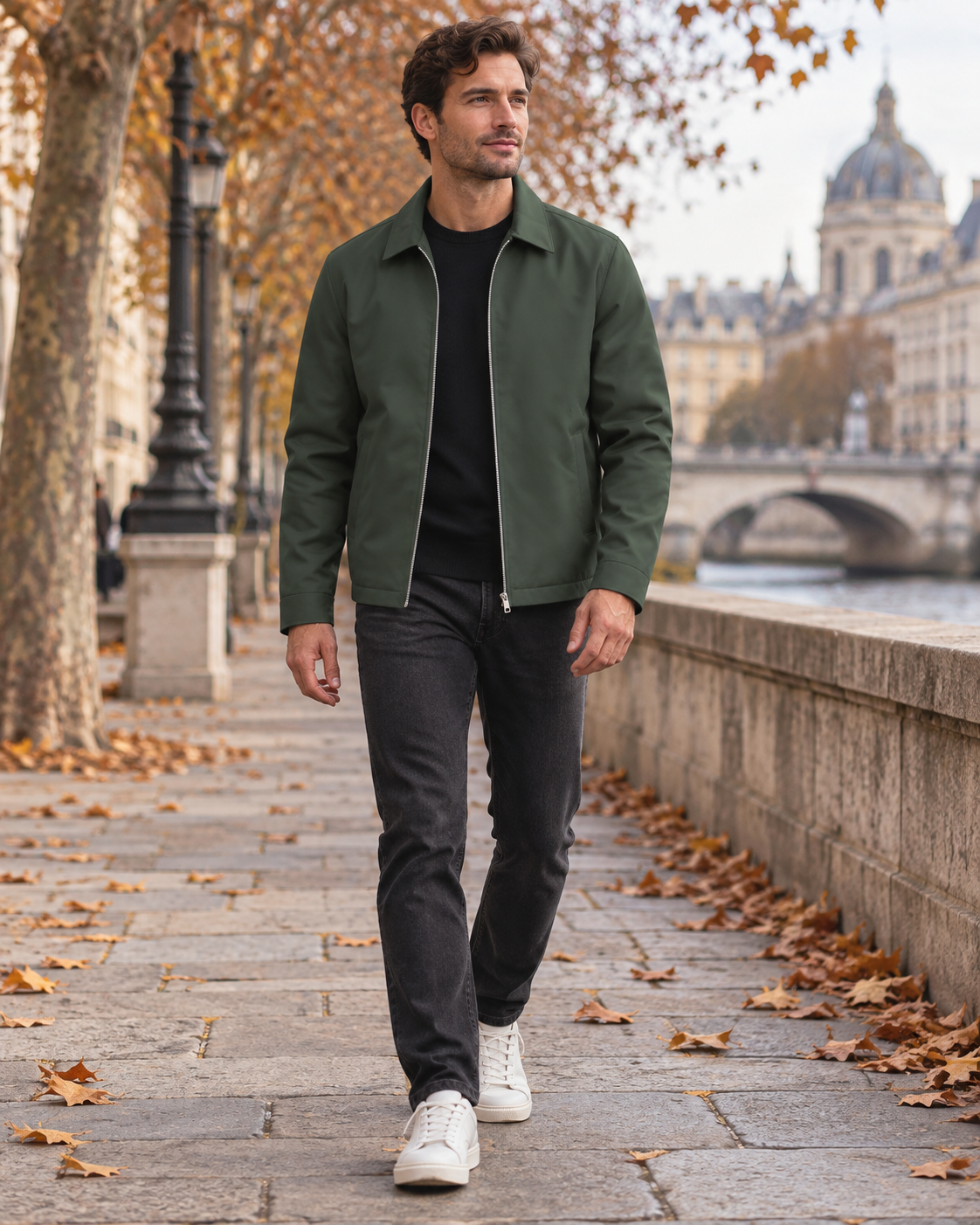Iñigo Men's Lightweight Water-Resistant and Windproof Zip Jacket with Classic Collar and Pockets