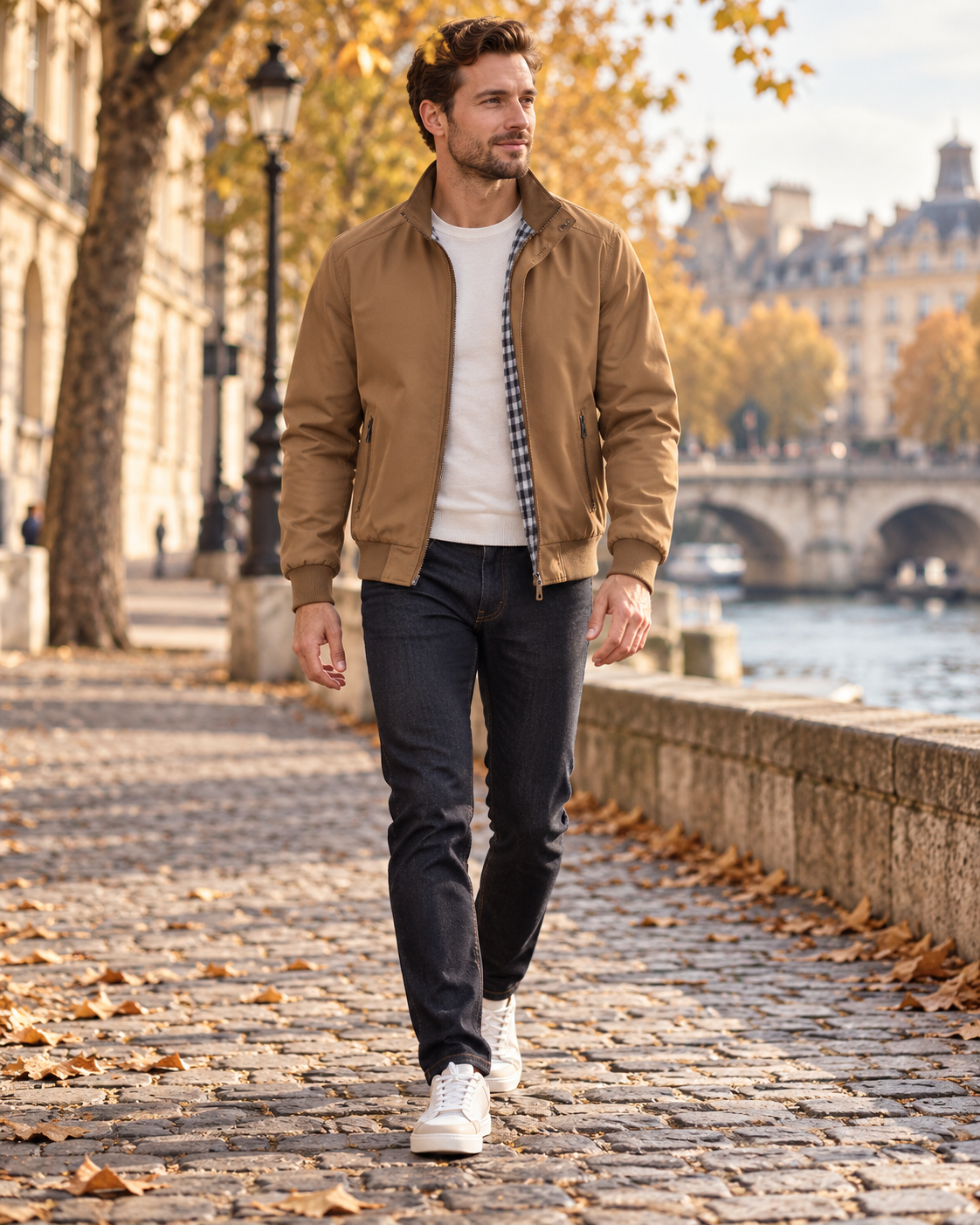 Marco Men's Lightweight High-Collar Polyester Bomber Jacket with Front Zip