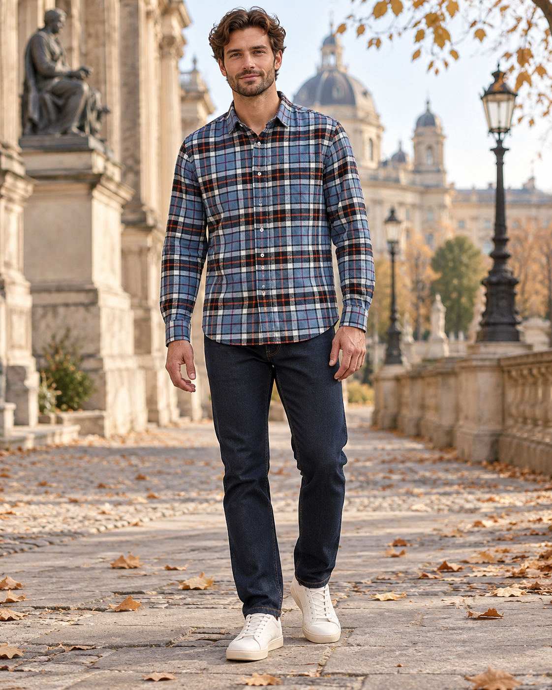 Rafael Men's Lightweight Flannel Checked Cotton Shirt with Adjustable Cuffs