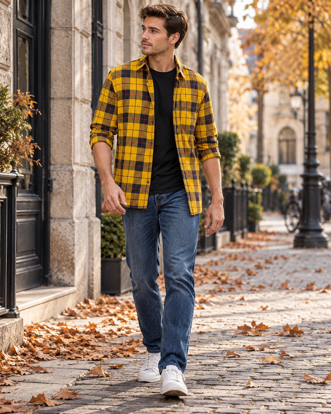 Miko Men's 100% Cotton Long Sleeve Check Flannel Shirt with Pocket
