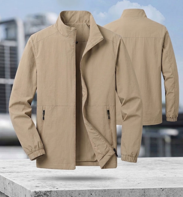 Men's Bomber Jacket with Zip and Stand-Up Collar