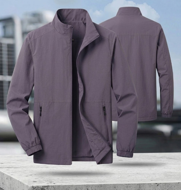 Men's Bomber Jacket with Zip and Stand-Up Collar