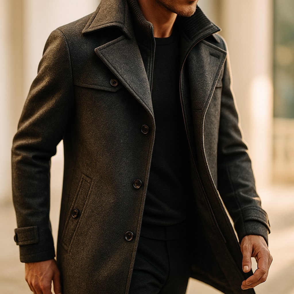 Stylish Men's Wool Coat with Windproof Design
