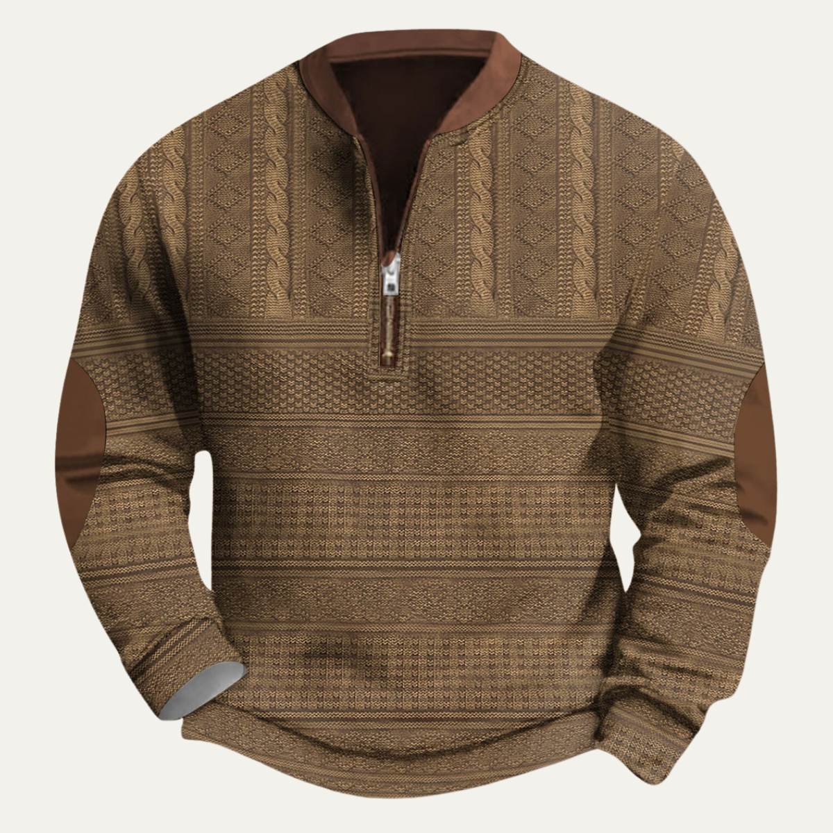 Trendy Men's Half Zip Sweater with Elbow Patches for Casual Wear