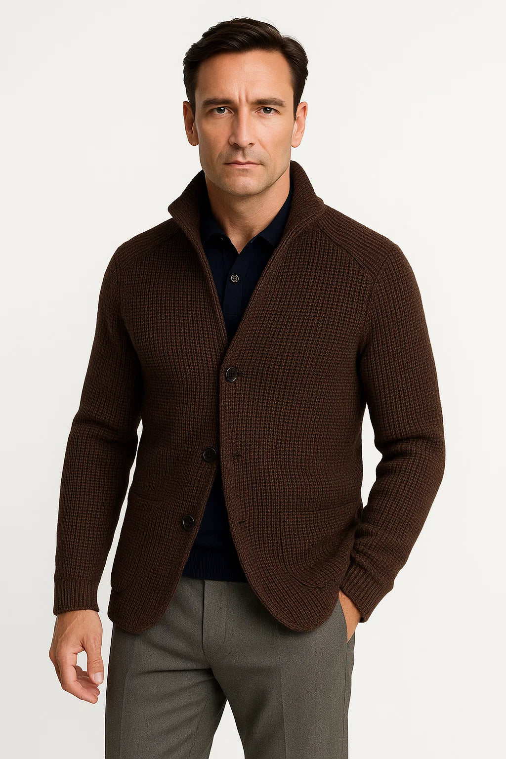 Men's Wool Knitted Cardigan with Buttons Casual Comfortable Fit