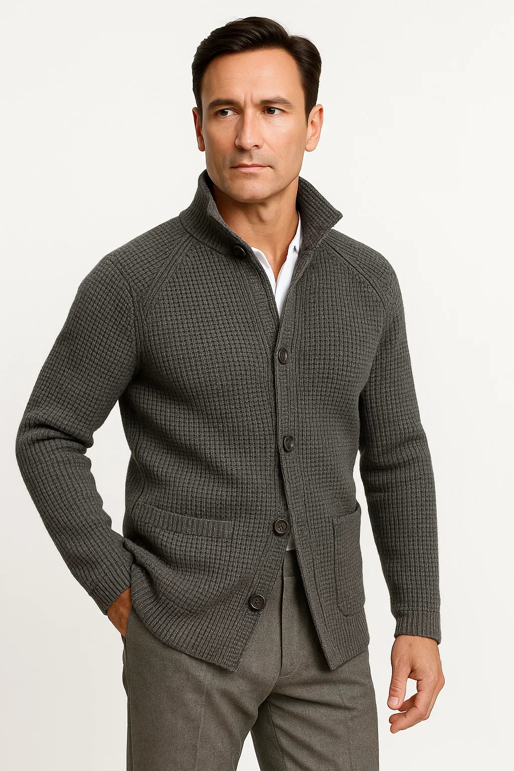 Men's Wool Knitted Cardigan with Buttons Casual Comfortable Fit