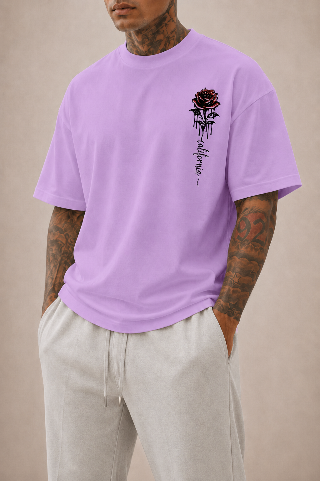 Men's Oversized T-Shirt with Rose Print Modern Streetwear Style