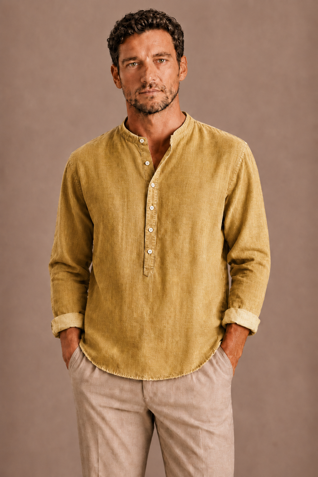 Men's Henley Shirt with Long Sleeves