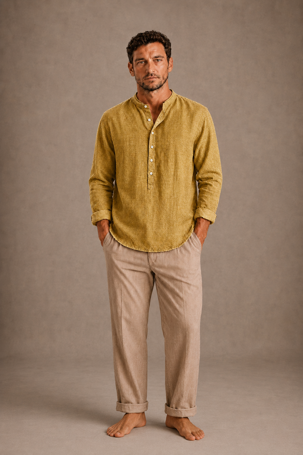 Men's Henley Shirt with Long Sleeves