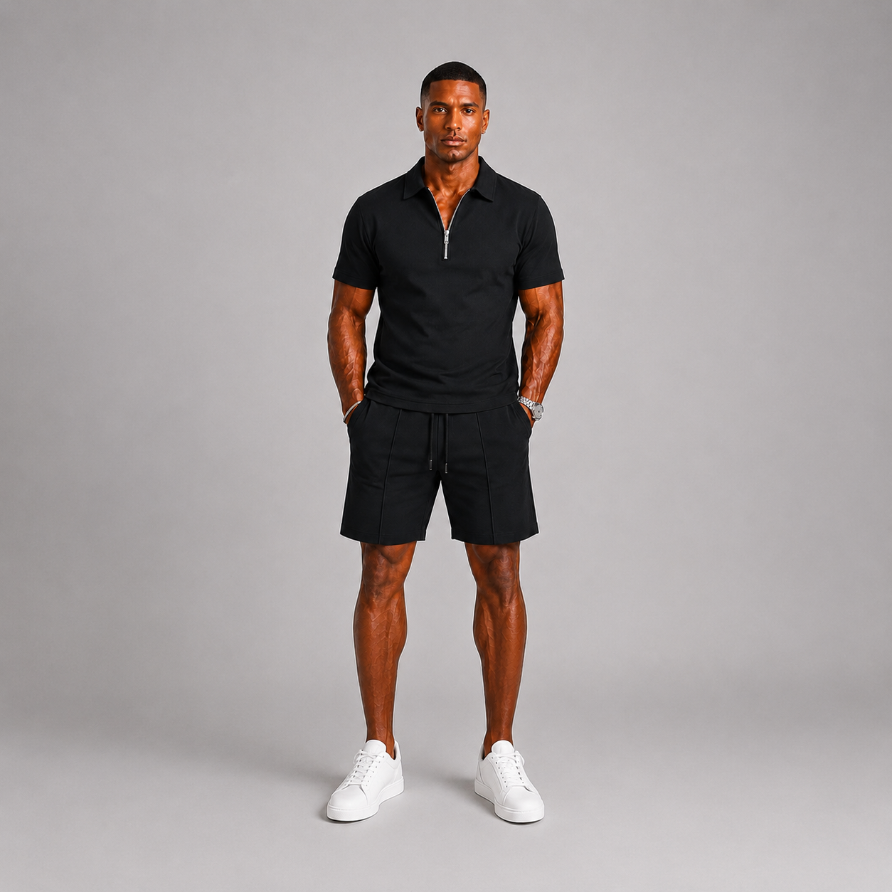 Men's Polo with Zip and Shorts Summer Set
