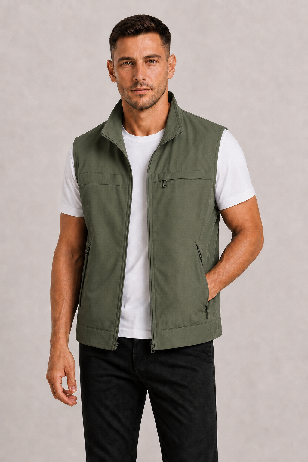 Men's Gilet with Zip and Pockets