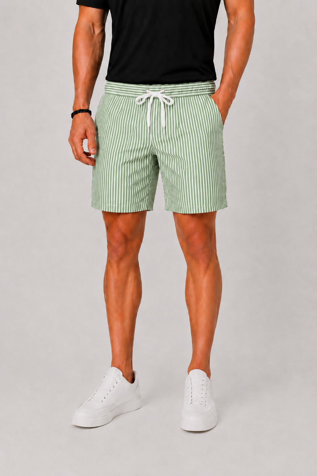 Men's Striped Swim Shorts with Drawstring