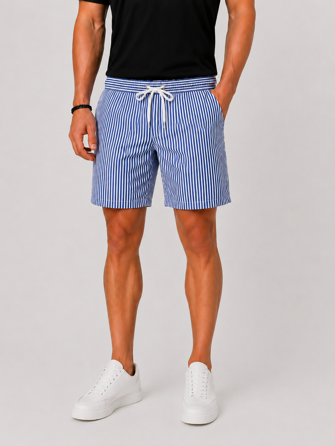 Men's Striped Swim Shorts with Drawstring