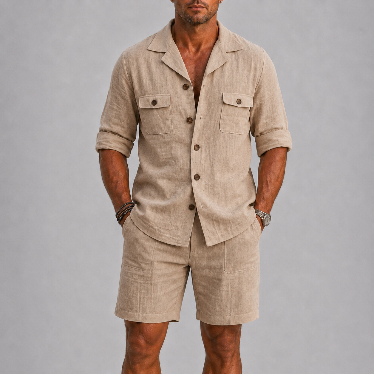 Men's Linen Set with Shirt and Shorts