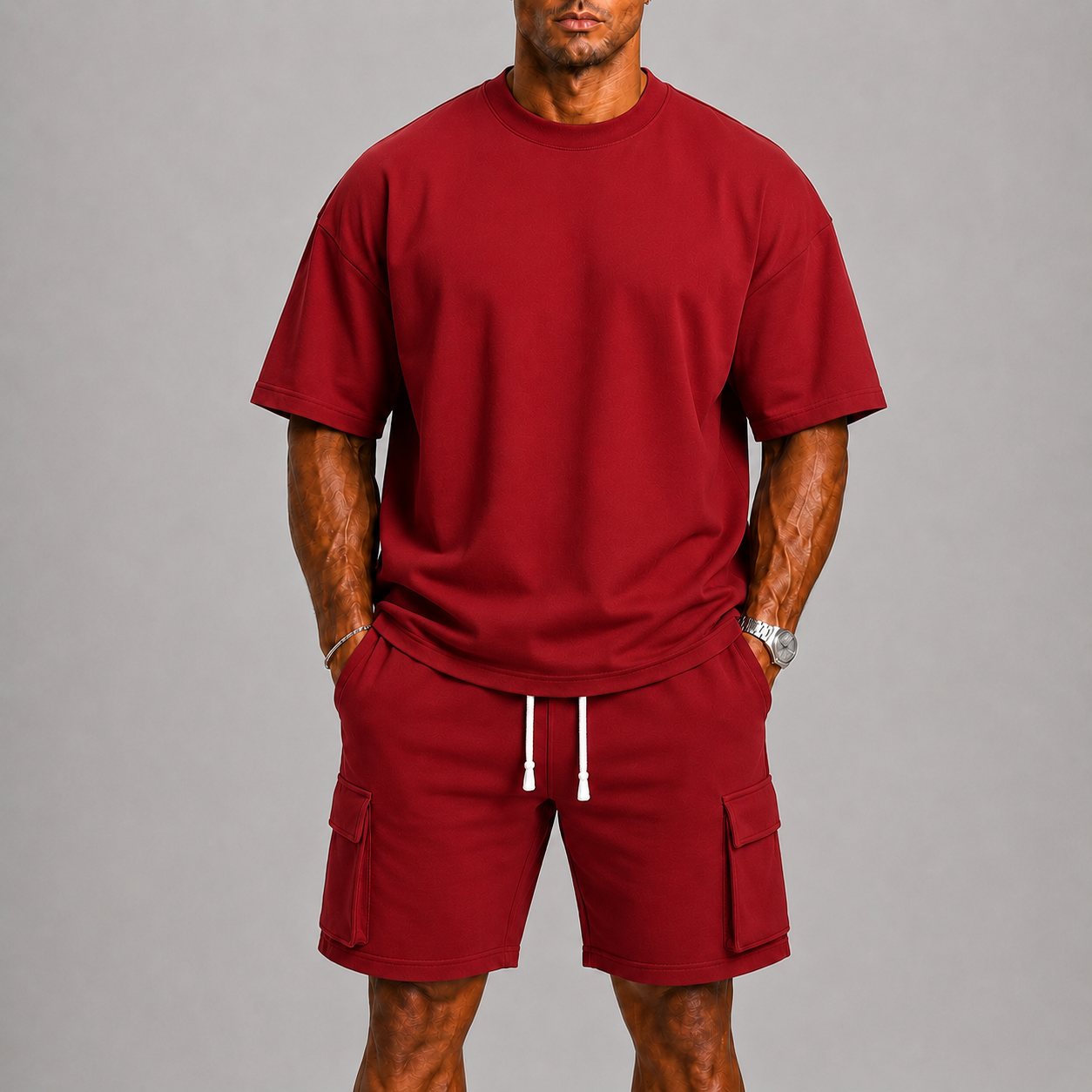 Men's Sporty Summer Set with Oversized T-Shirt and Cargo Shorts