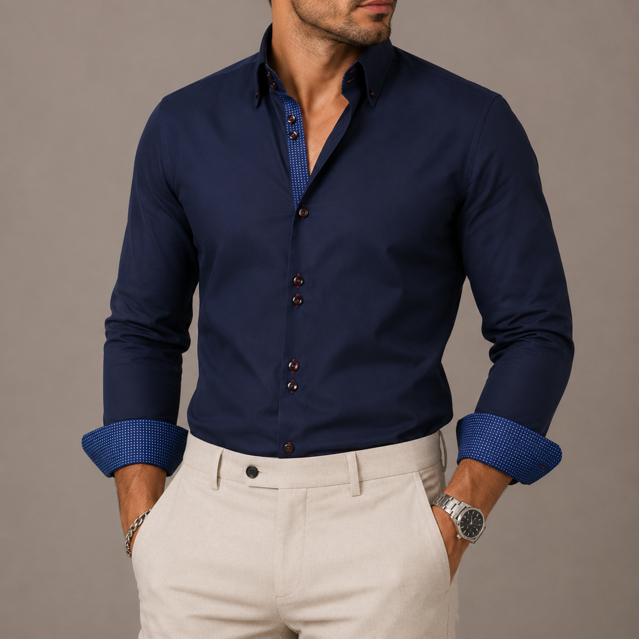 The Montrose Men’s Contrast Trim Button Down Dress Shirt