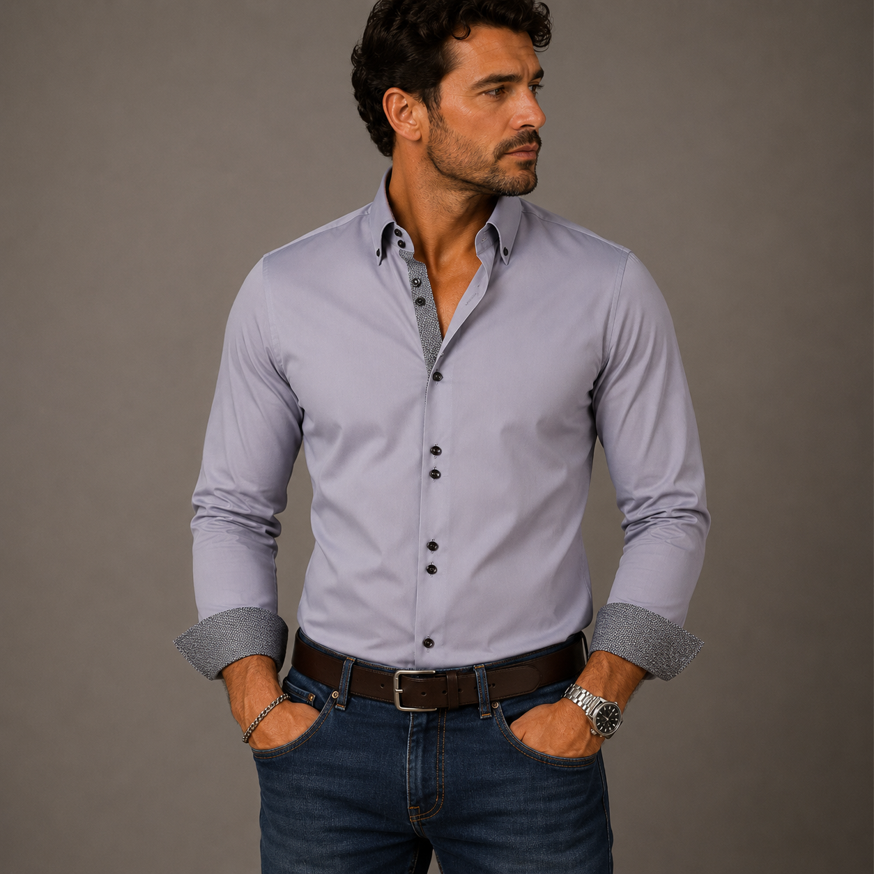 The Montrose Men’s Contrast Trim Button Down Dress Shirt