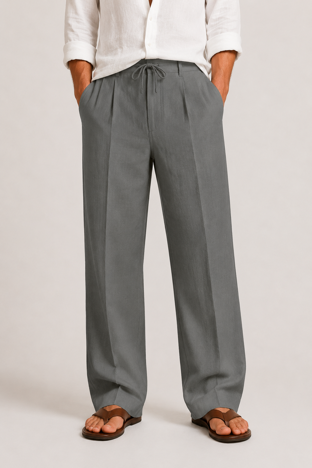 Men's Linen Elegant Trousers with Drawstring