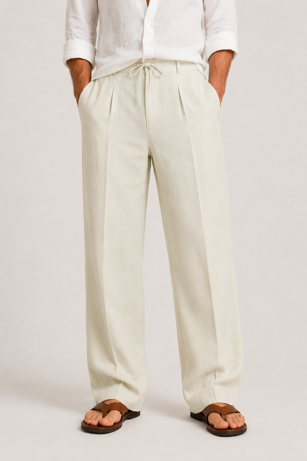 Men's Linen Elegant Trousers with Drawstring