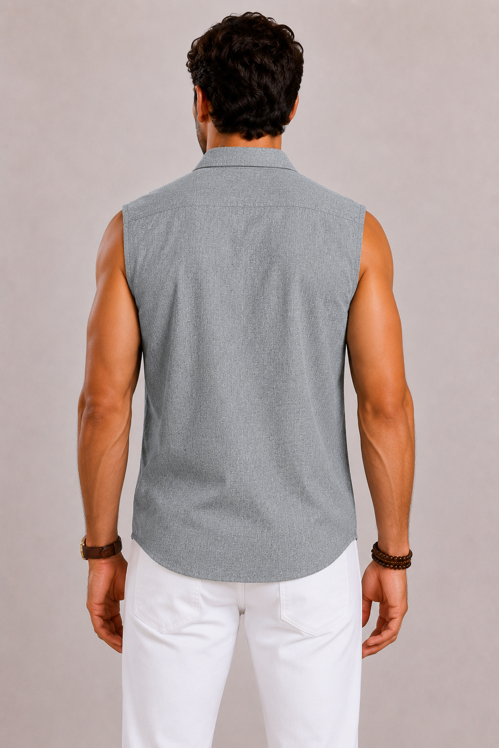 Men's Sleeveless Shirt in Cotton-Linen Blend