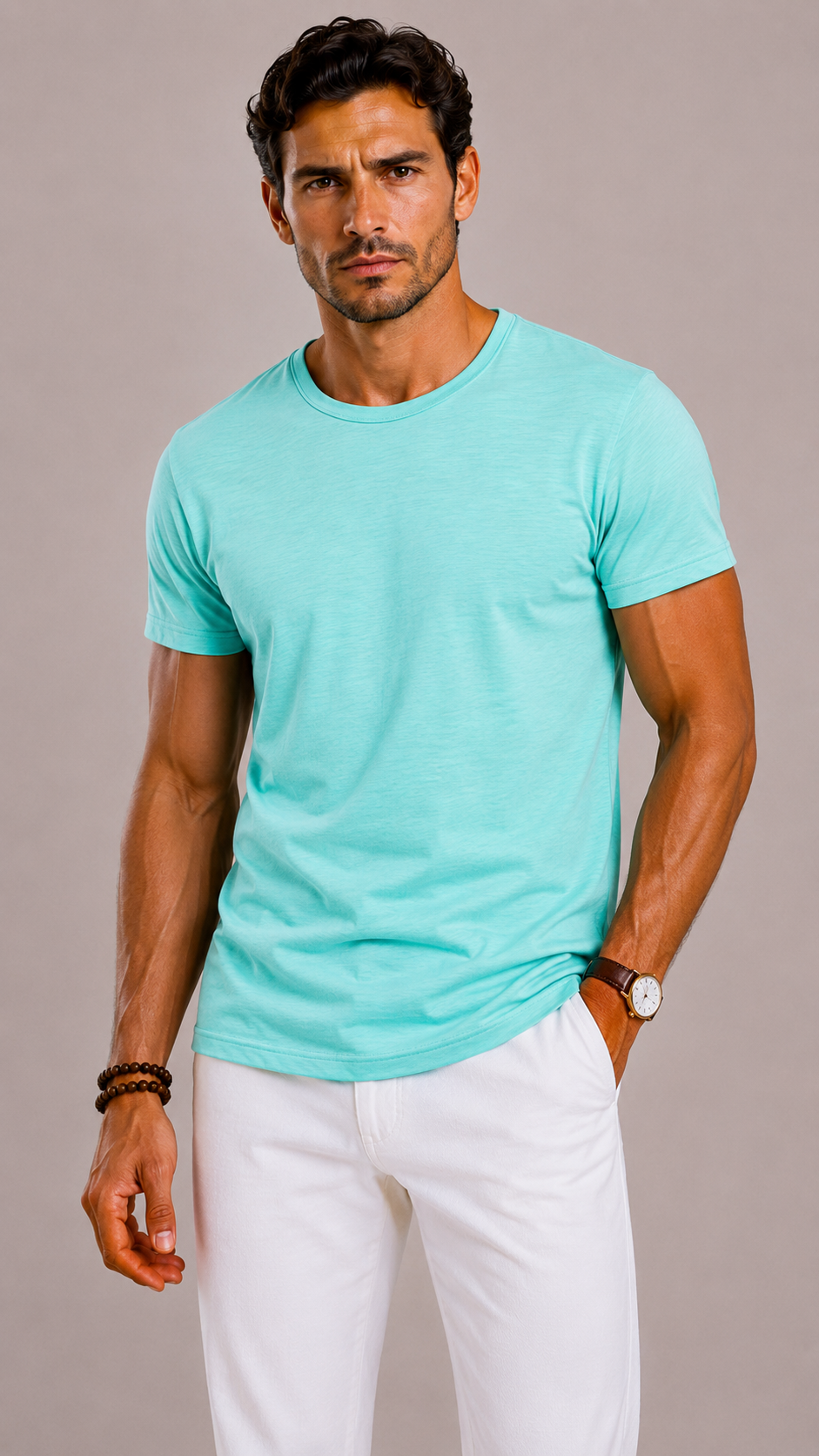 Men's T-Shirt with Round Neck in Cotton