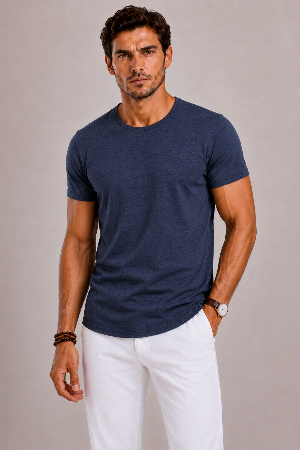 Men's T-Shirt with Round Neck in Cotton