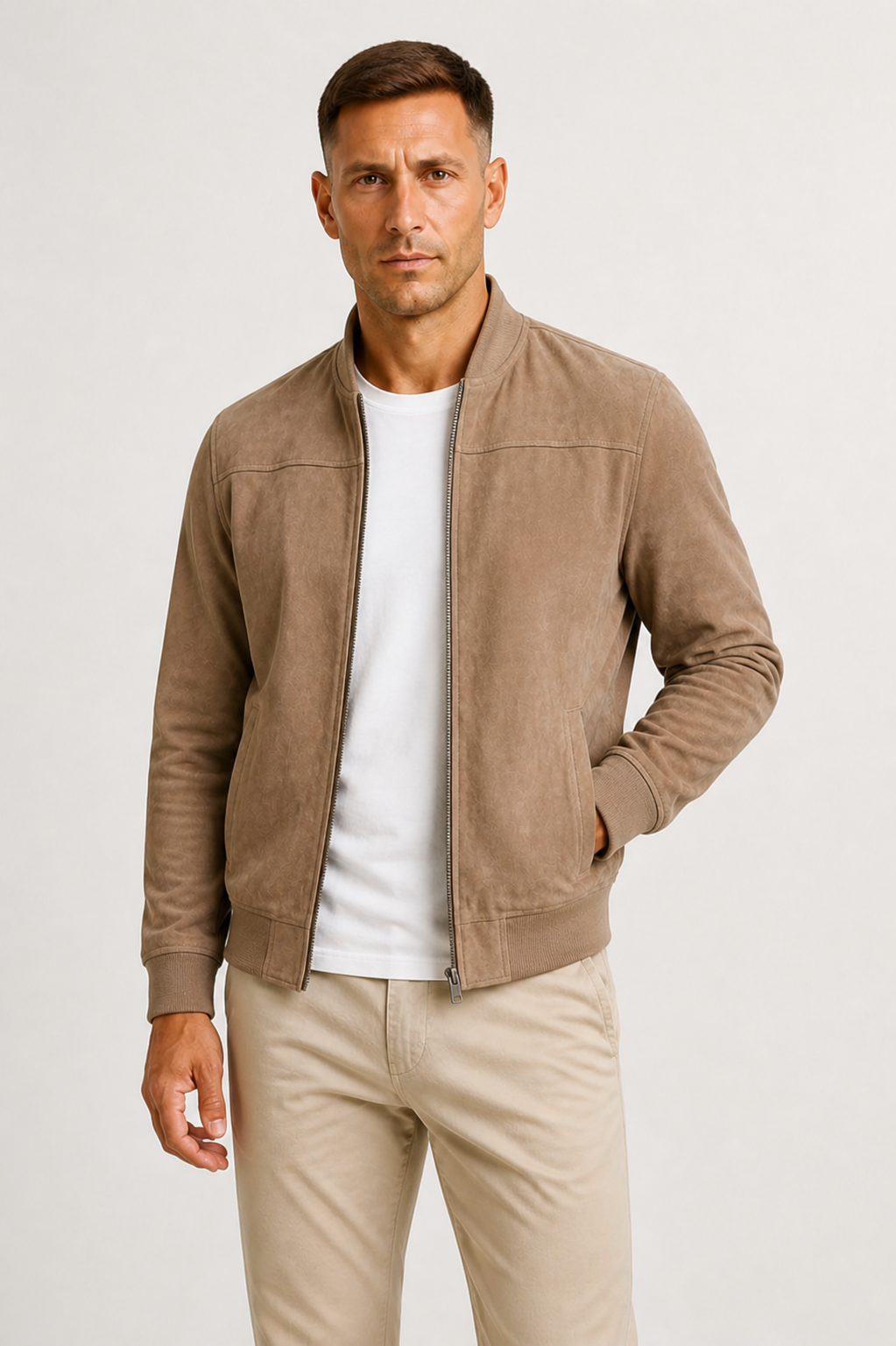 Men's Suede Bomber Jacket Slim-Fit Timeless Style